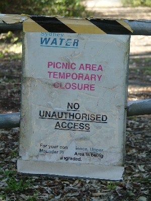Notice on the road leading to the Upper picnic site